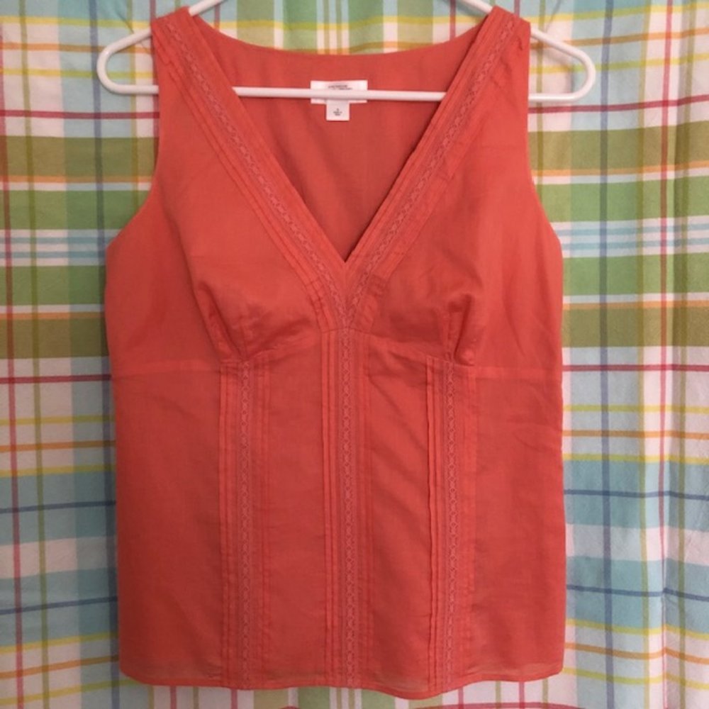 Loft Coral Sleeveless Pintuck and Lace Cotton Top 4